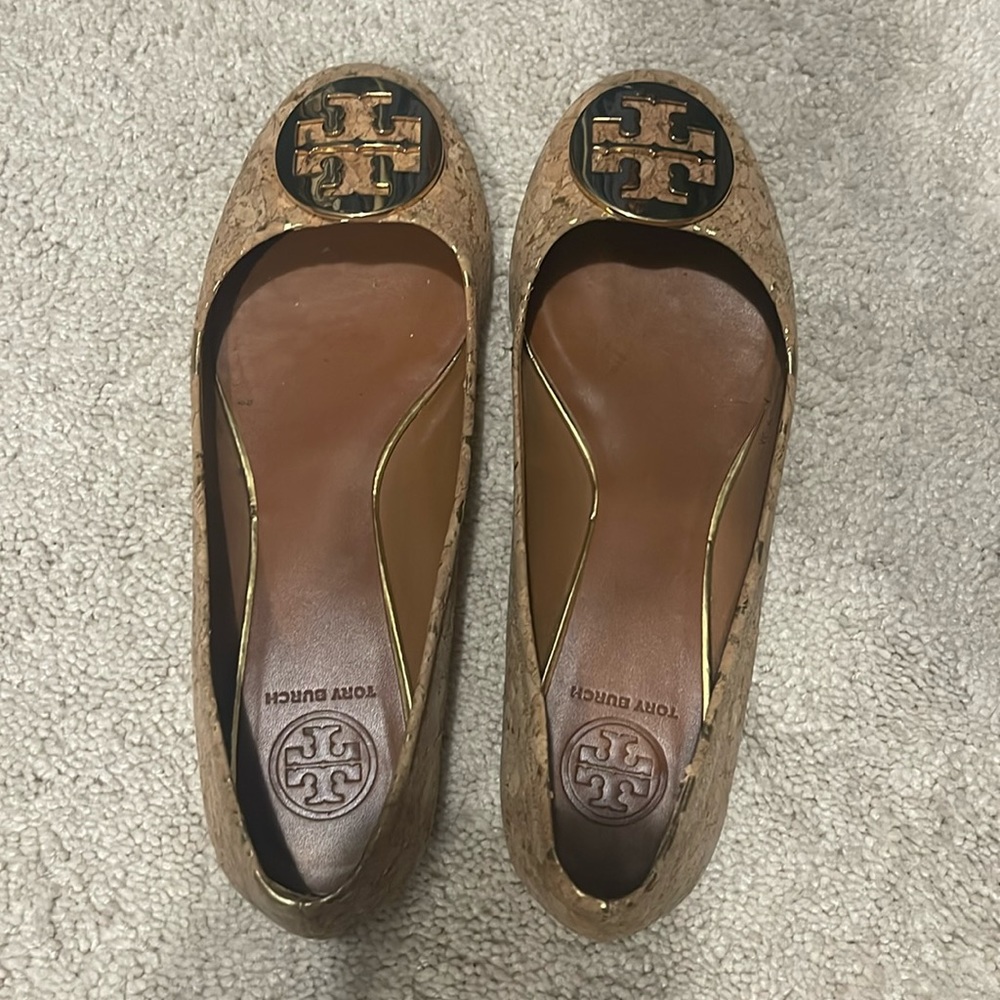 Cork and gold Tory Burch flats